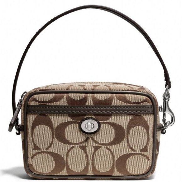 Coach Khaki/Brown Monogram Park East West Pouch 👜 - Picture 1 of 2